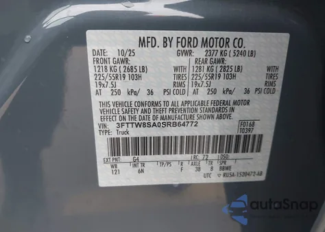 2025 Ford Maverick Lariat z USA, uszkodzony, nr VIN 3FTTW8SA0SRB64772